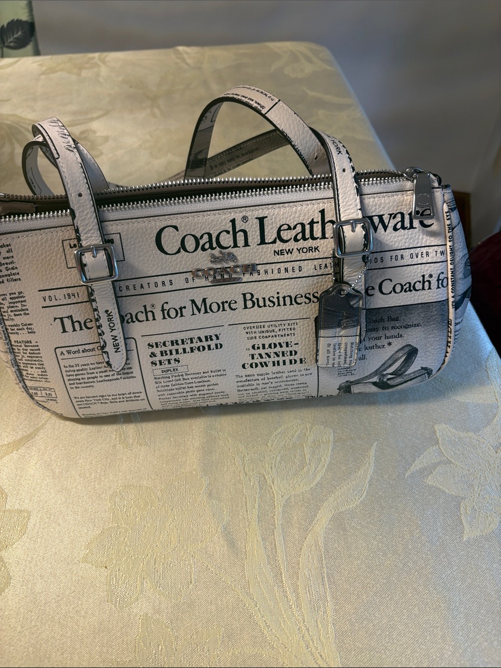 Coach Cream Newspaper-Print Shoulder Bag - Picture 2 of 7